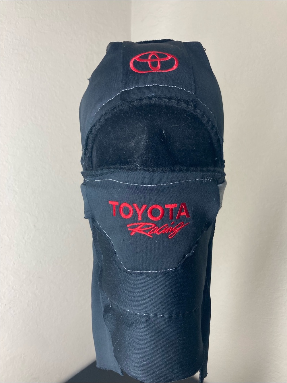 TRD Toyota racing shirt reconstructed into a balaclava.